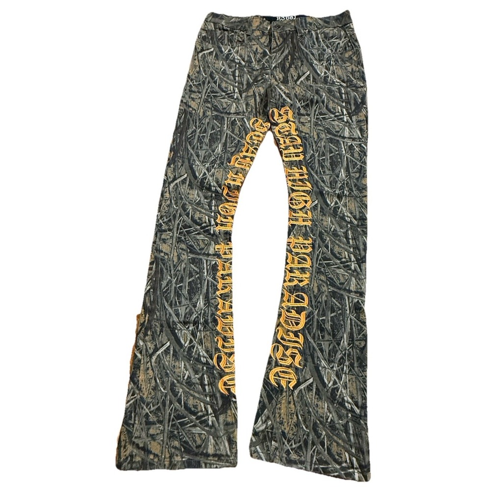 R3bel‎ Men's Stacked Fit Camouflage Denim Jeans Camo 32W Embroidered